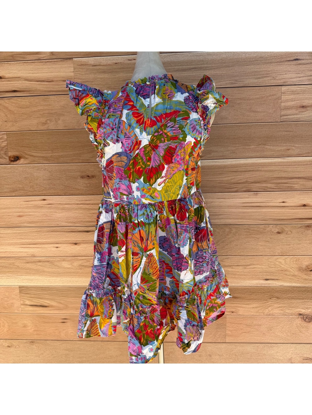 Colorful Butterfly Print Girls Sundress with Ruffle Sleeves